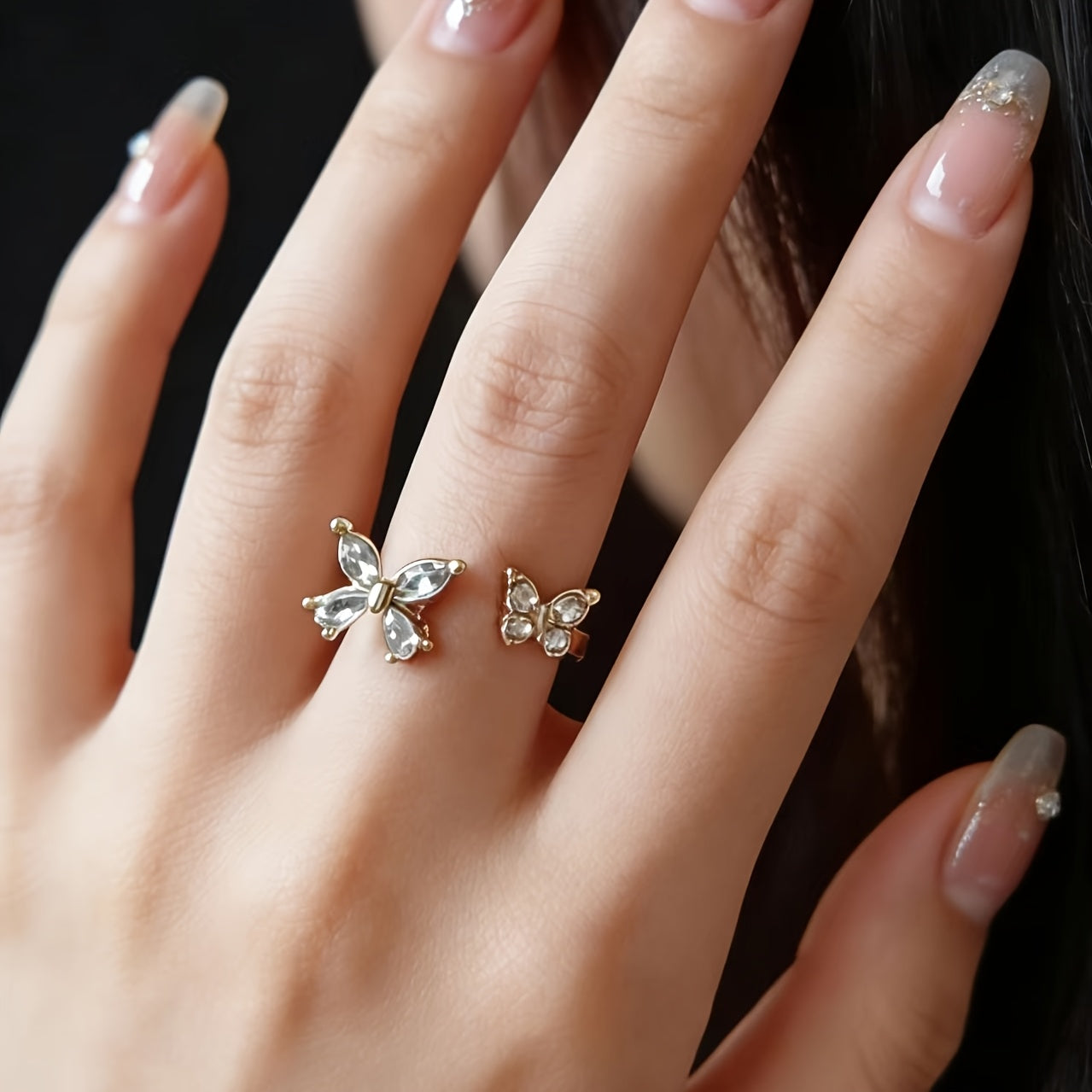 High-End Butterfly Zircon Open Rings For Women, Trendy Fashion Couple Rings, Minimalist Delicate Index Finger Rings, Perfect Gift For Best Friends, Lovers