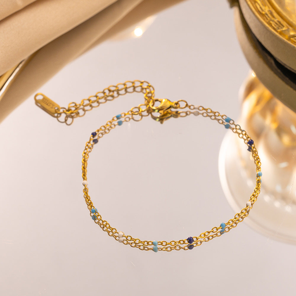 Dopamine-drip Glaze Colorful Gradient Bead Titanium Steel Necklace