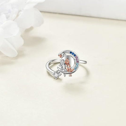 Creative Moon And Star Rotating Ring For GirlsPerfect Birthday Gift For Best Friends And Girl Buddies