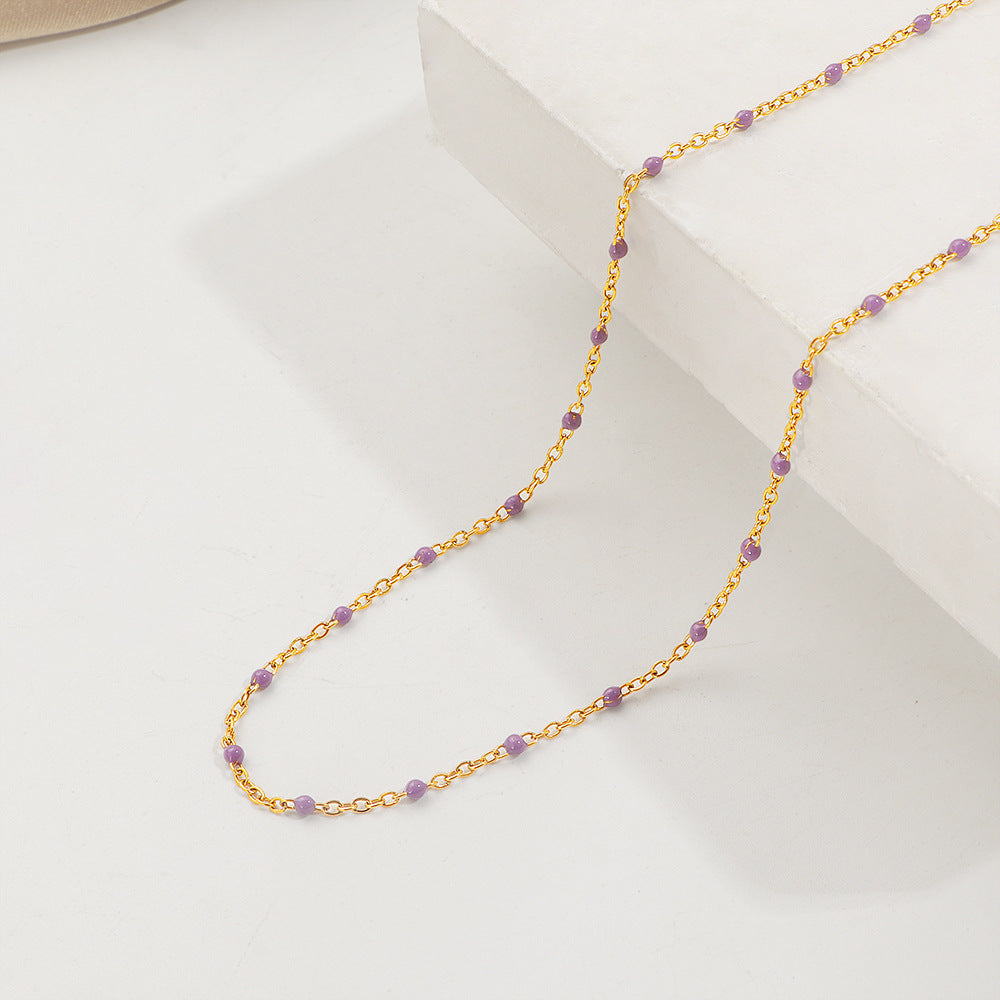 Dopamine-drip Glaze Colorful Gradient Bead Titanium Steel Necklace