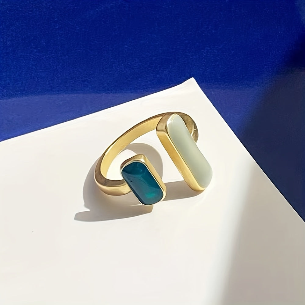 French Vintage Style Ring For Women, Enamel Drip Design, Retro Golden Adjustable Open Ring, Versatile Daily Jewelry