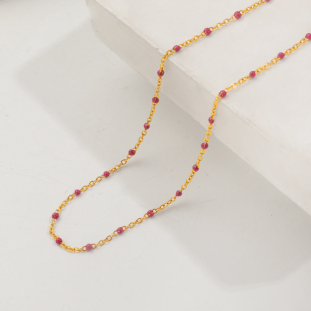 Dopamine-drip Glaze Colorful Gradient Bead Titanium Steel Necklace