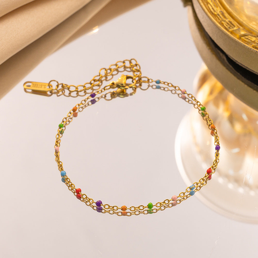 Dopamine-drip Glaze Colorful Gradient Bead Titanium Steel Necklace