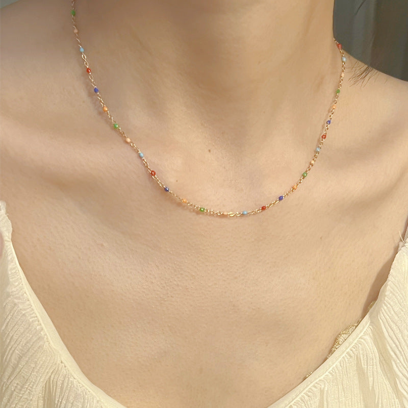 Dopamine-drip Glaze Colorful Gradient Bead Titanium Steel Necklace