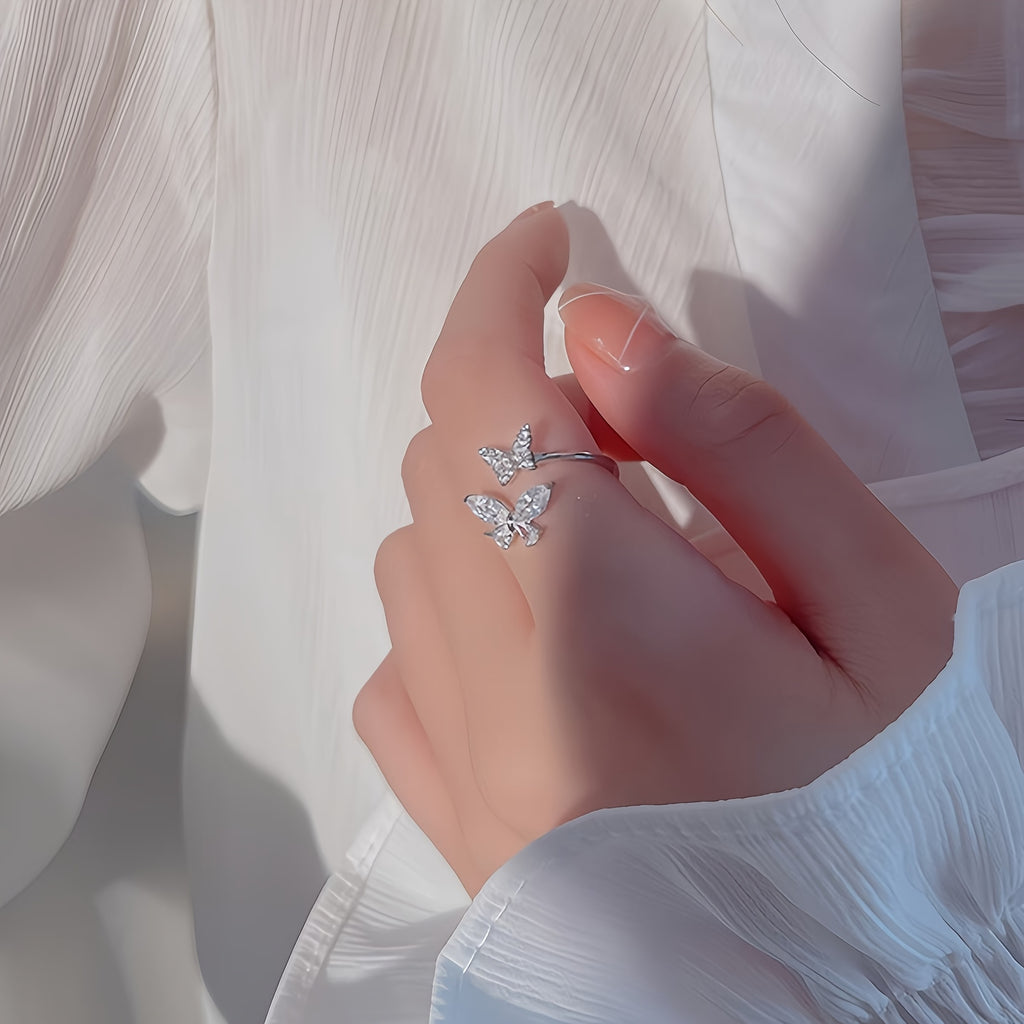 High-End Butterfly Zircon Open Rings For Women, Trendy Fashion Couple Rings, Minimalist Delicate Index Finger Rings, Perfect Gift For Best Friends, Lovers
