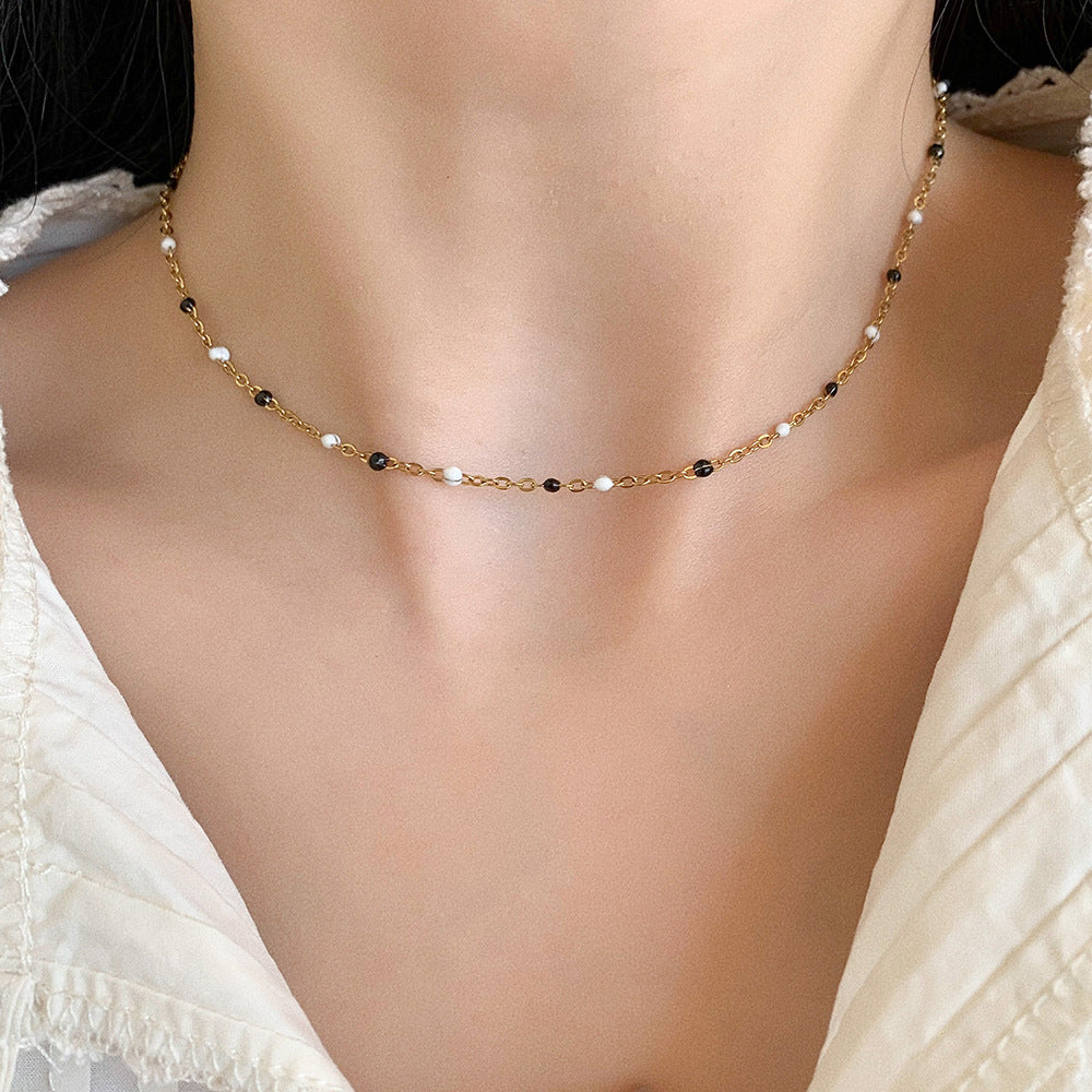 Dopamine-drip Glaze Colorful Gradient Bead Titanium Steel Necklace