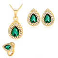 Exquisite Alloy Multi-Color Waterdrop Necklace And Earrings Jewelry Three-Piece Set