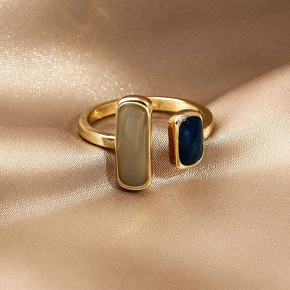 French Vintage Style Ring For Women, Enamel Drip Design, Retro Golden Adjustable Open Ring, Versatile Daily Jewelry