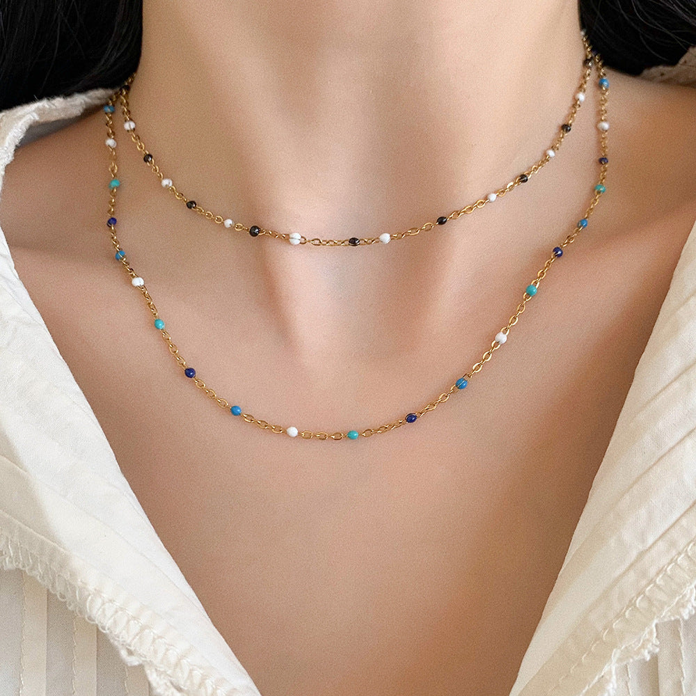 Dopamine-drip Glaze Colorful Gradient Bead Titanium Steel Necklace