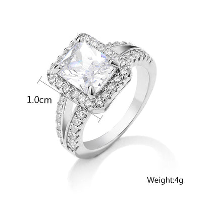 Classic European And American Four-Prong White Square Zircon Ring For Women
